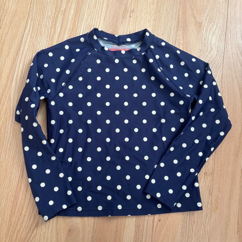 Crewcuts Navy Polka Dot Long Sleeve Rash guard, Sz 6-7